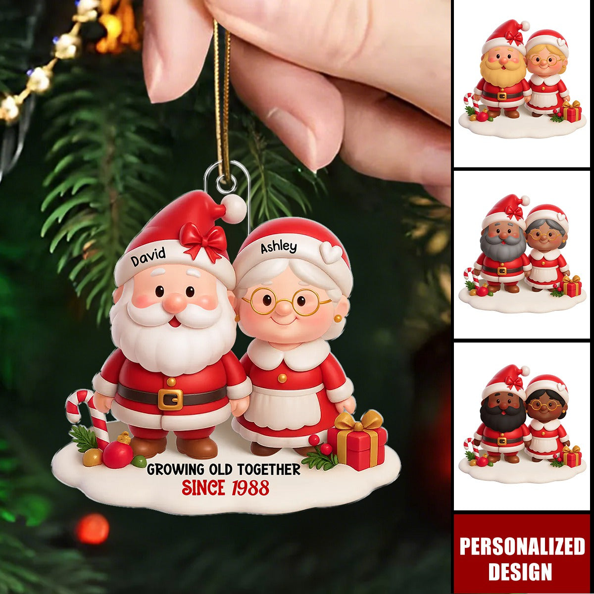 Santa Couple Growing Old Together Personalized Acrylic Ornament