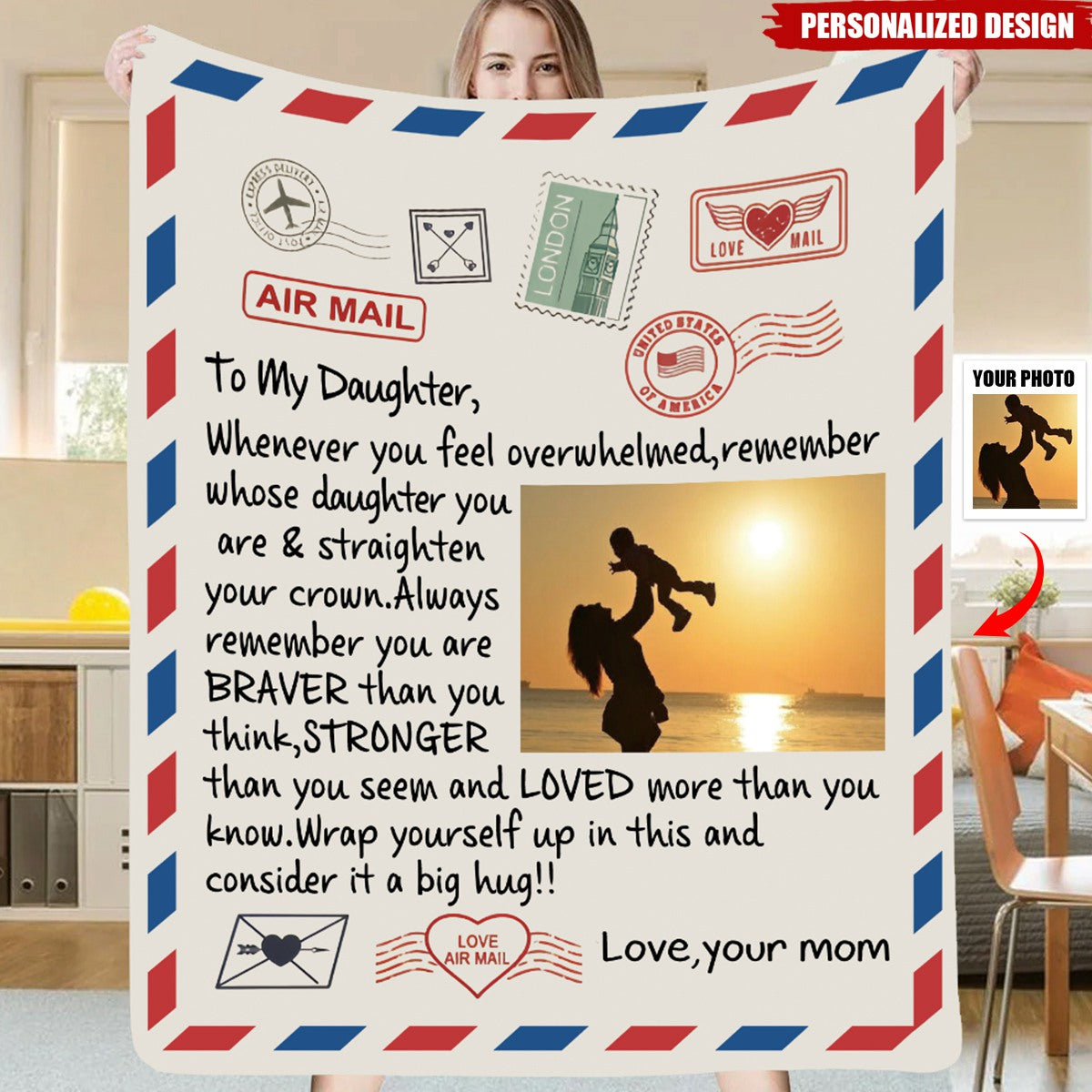 To My Daughter Cozy Plush Postcard Blanket-Personalized Blanket-Gift For Family