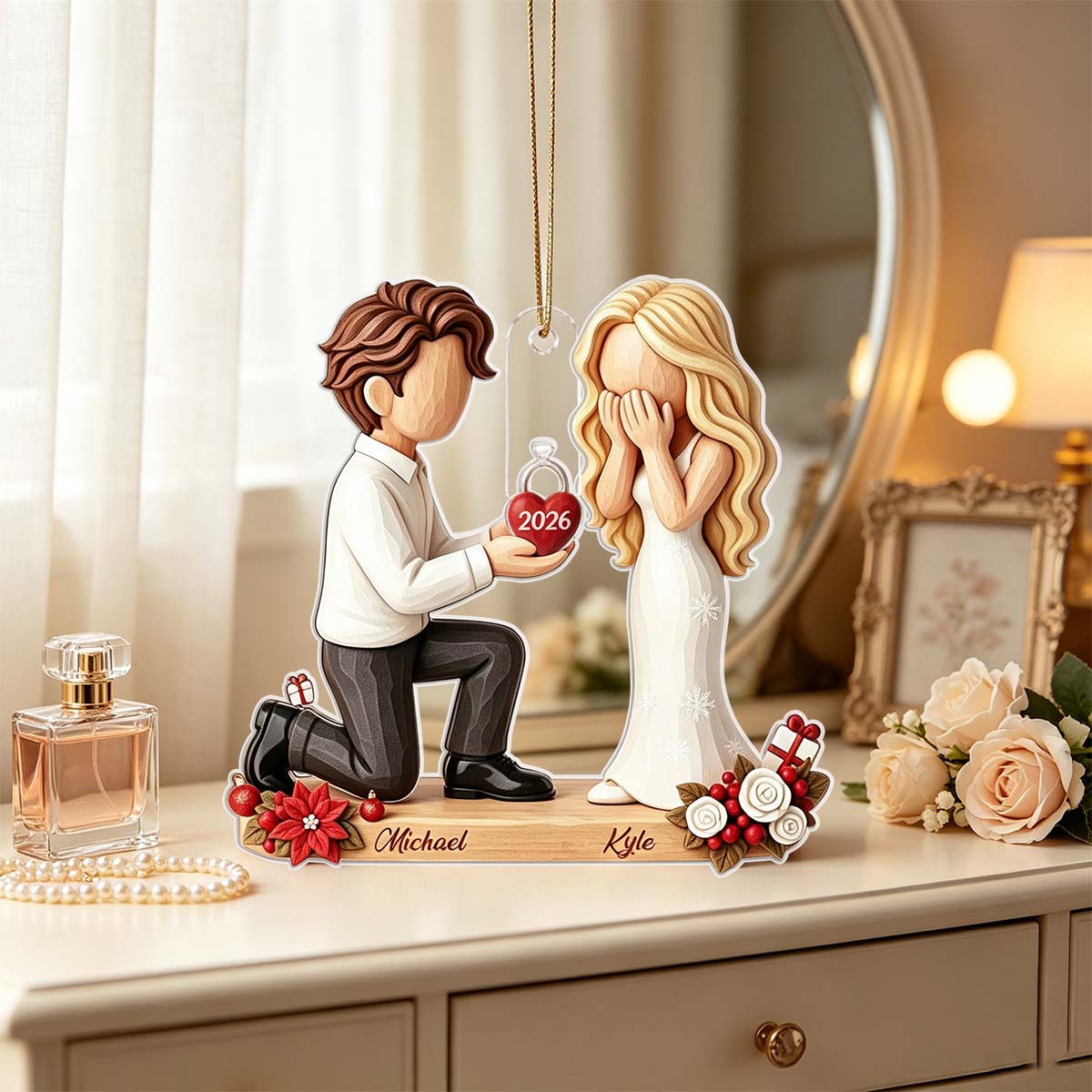 Personalized Couple Marriage Proposal Christmas Ornament, First Christmas Engaged,She Said Yes,Wedding Xmas Gift,Engagement Gift For Couples