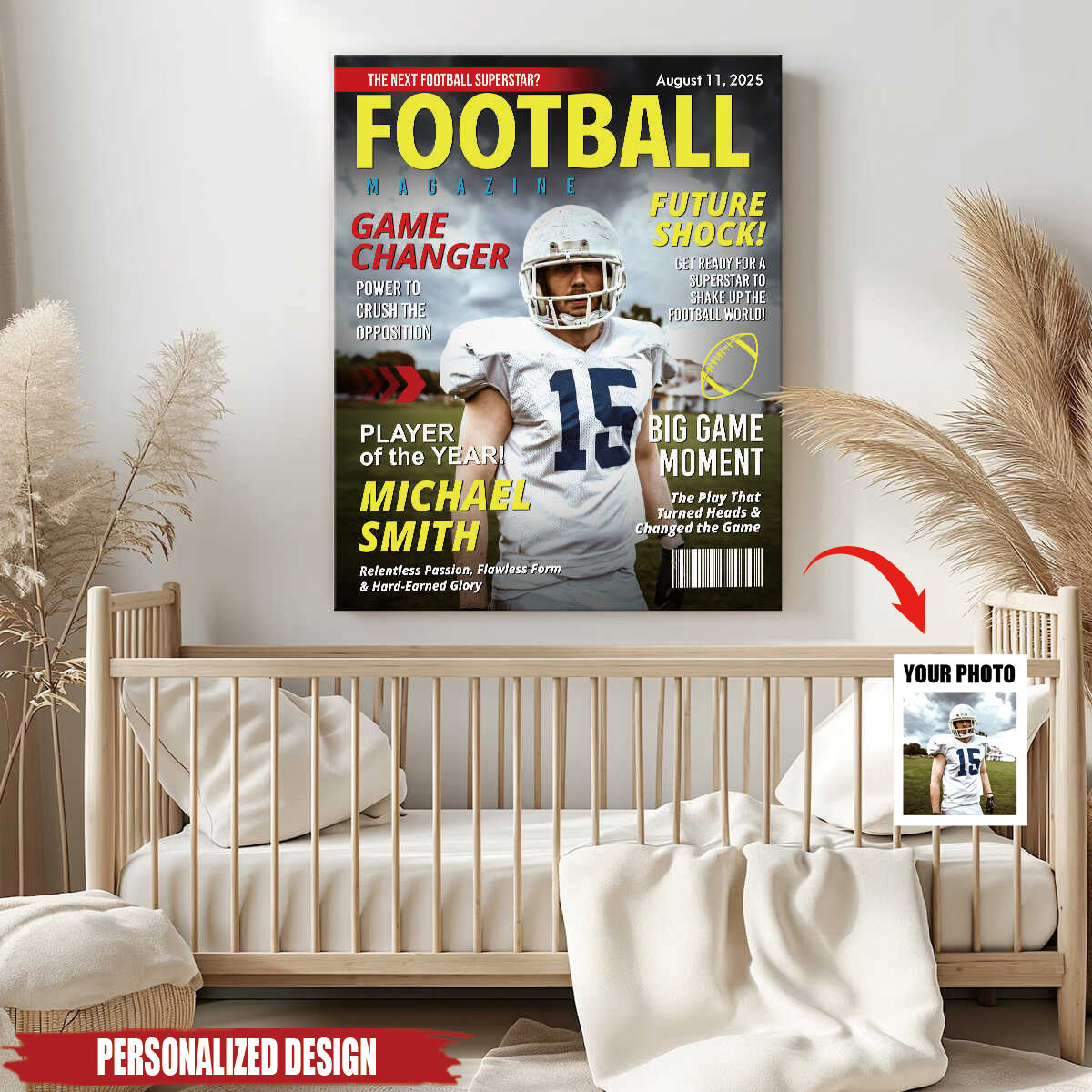 Custom Football Magazine Cover Poster, Gift For Football Player