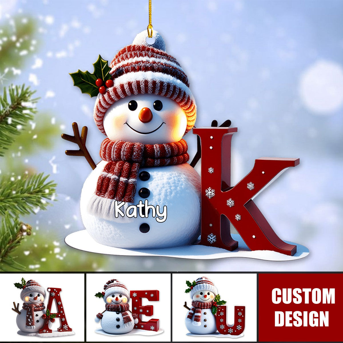 Personalized Snowman With Letter Christmas Ornament, Gift For Family - 2024 New Release