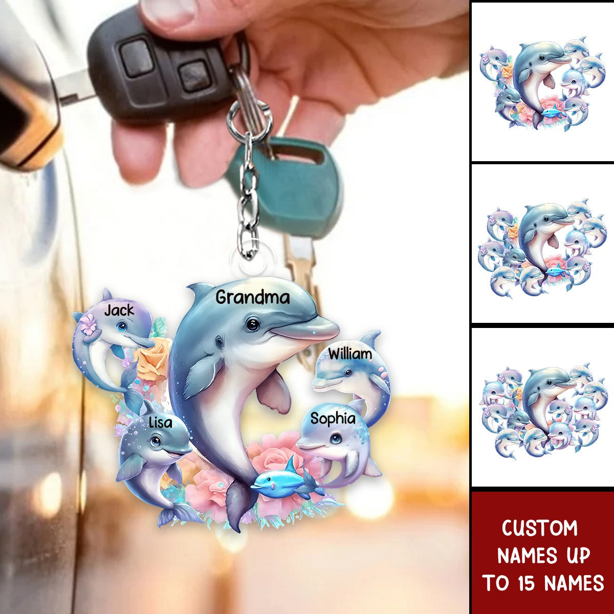 Personalized Grandma Dolphin with Kid Acrylic Keychain