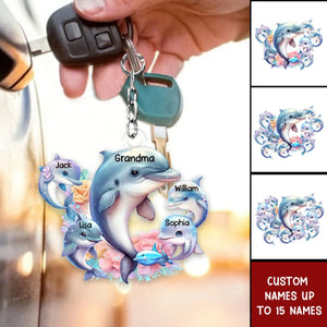 Personalized Grandma Dolphin with Kid Acrylic Keychain