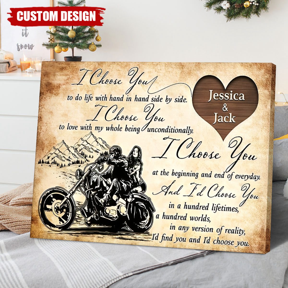 I Choose You - Personalized Biker Couple Poster, Anniversary Gift For Couple