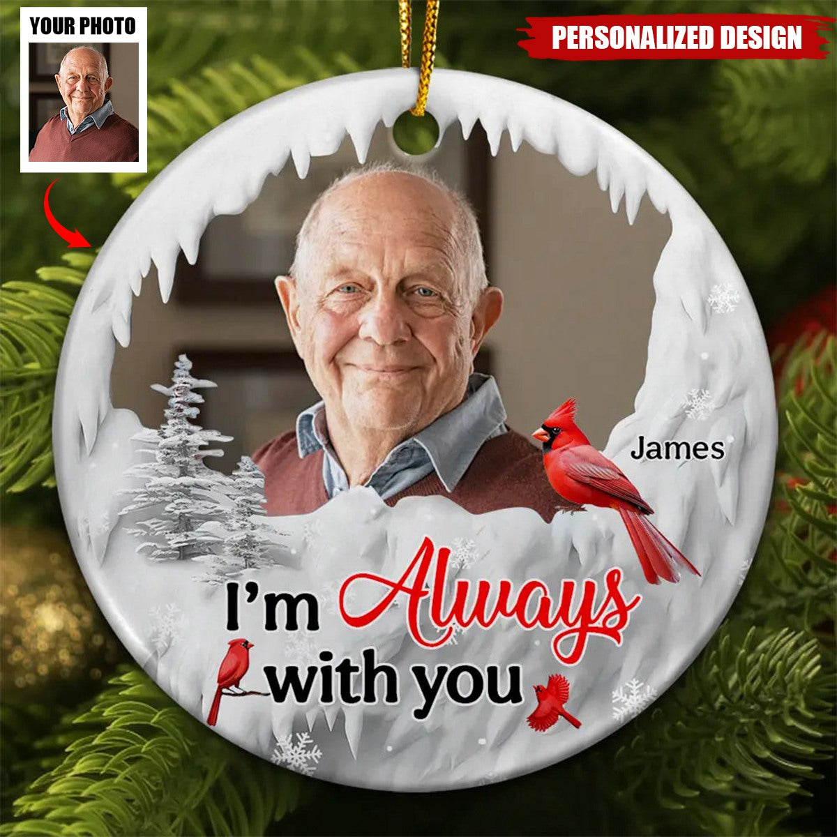 2024 New Release I'm Always With You Cardinal - Personalized Circle Ceramic Ornament