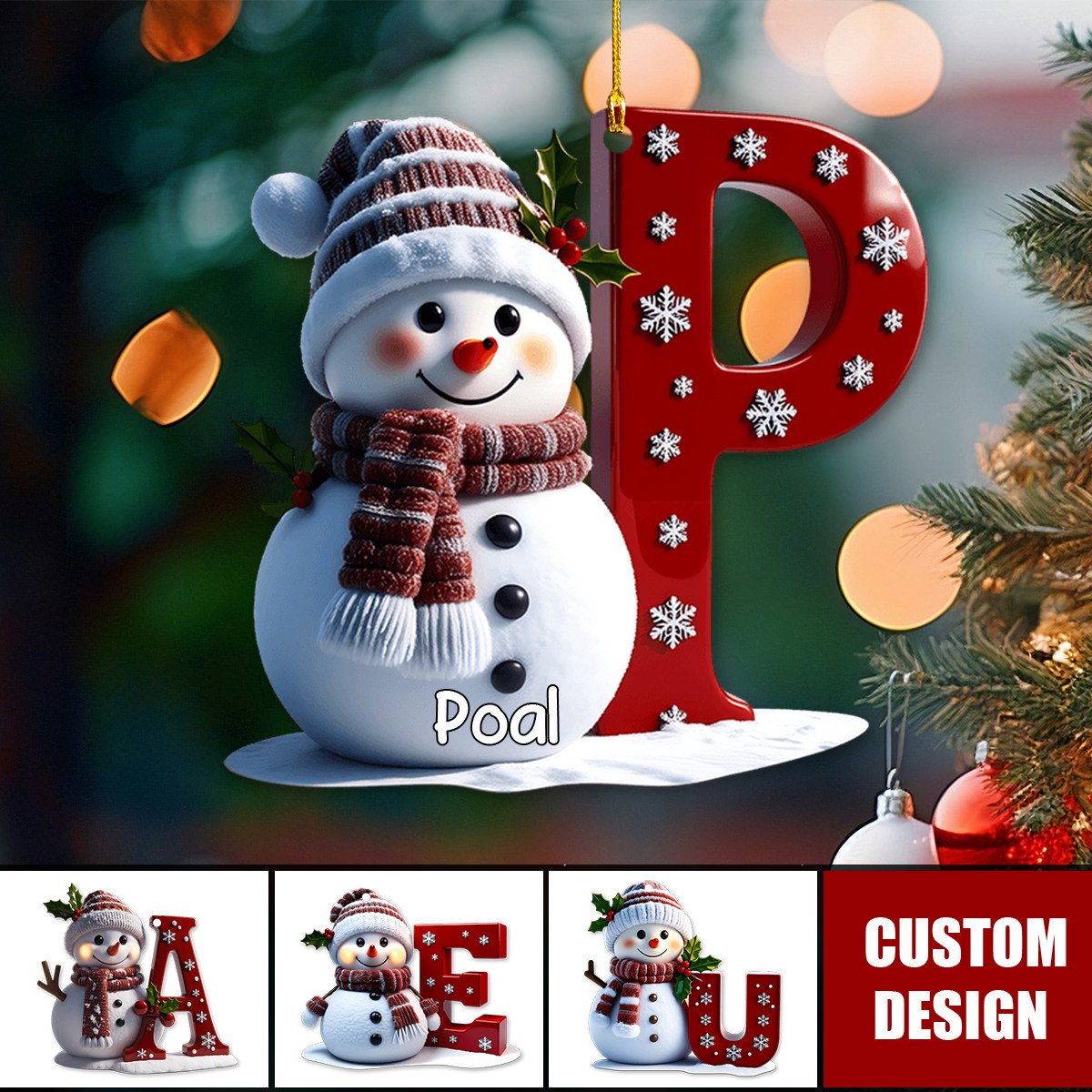 Personalized Snowman With Letter Christmas Ornament, Gift For Family - 2024 New Release