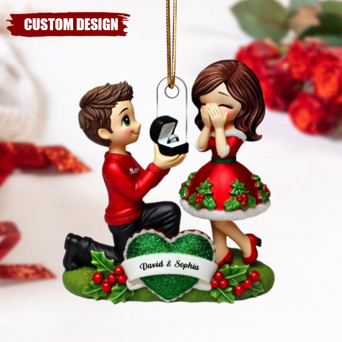 Marriage Proposal 3D Effect Ornament for Couples, Personalized Newly Engaged Gift, "She Said Yes!" Ornament