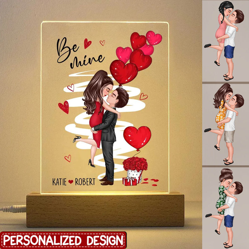 Be Mine Doll Couple Kissing Personalized Plaque LED Night Light