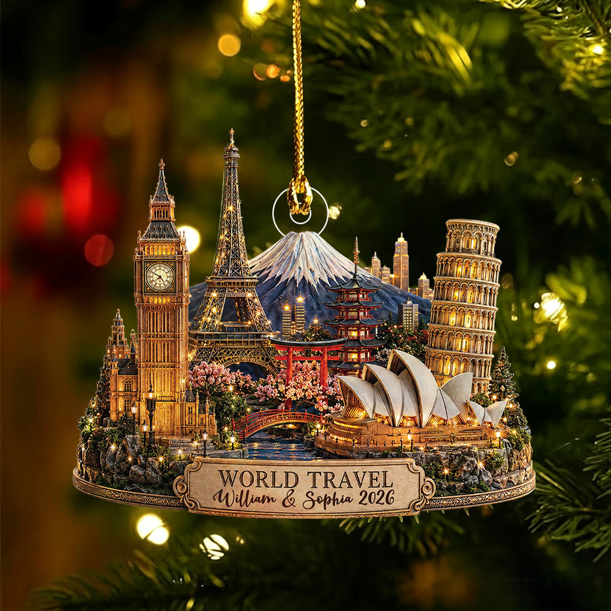 Custom World Travel Acrylic Ornament, Adventure Christmas, Holiday Keepsake