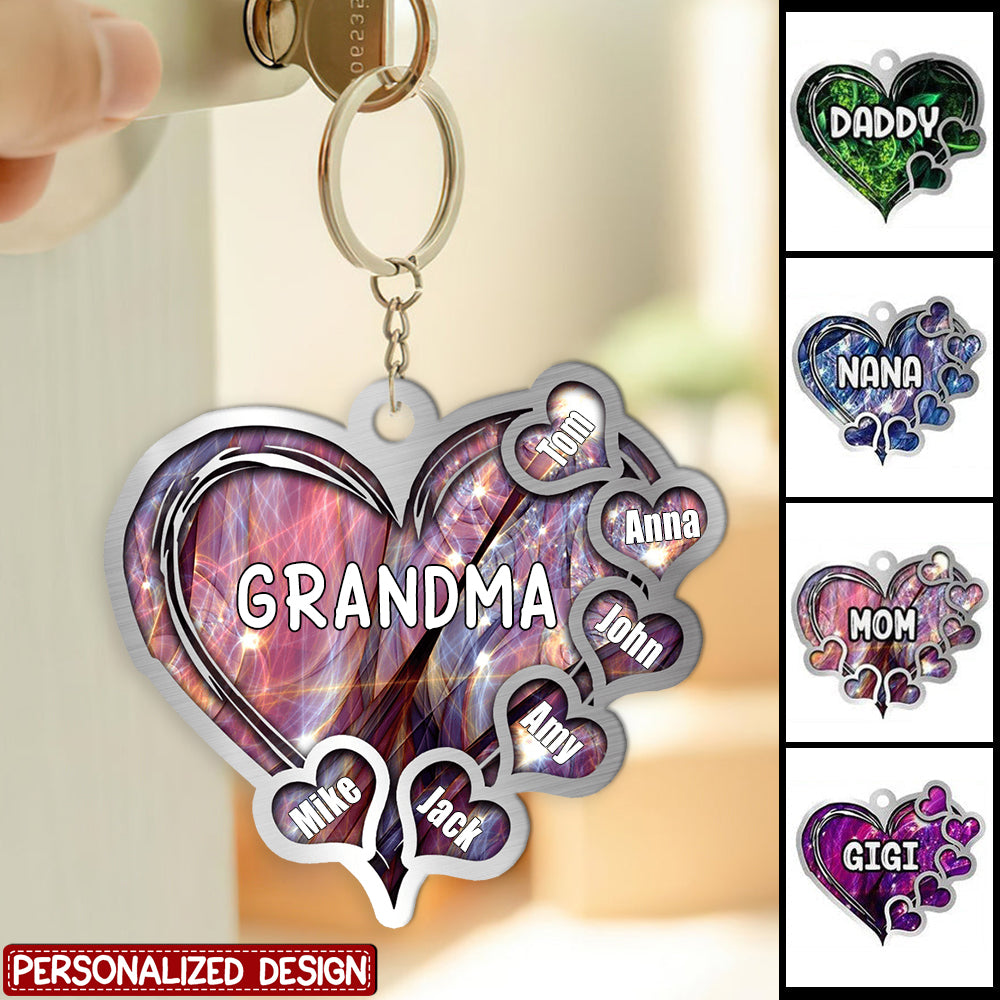 Grandma- Mom Heart Kids, Multi Colors Personalized Acrylic Keychain