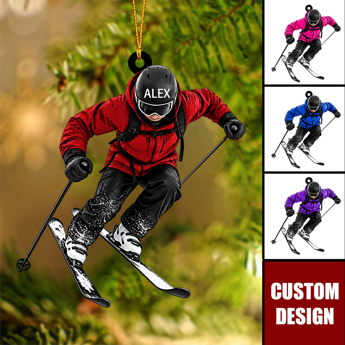Personalized Ski Ornament,  Skier Skiing Gift