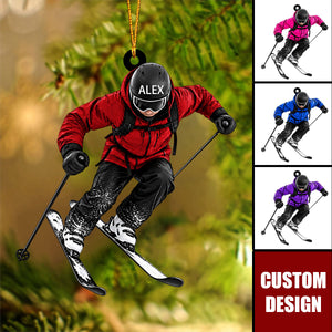 Personalized Ski Ornament,  Skier Skiing Gift