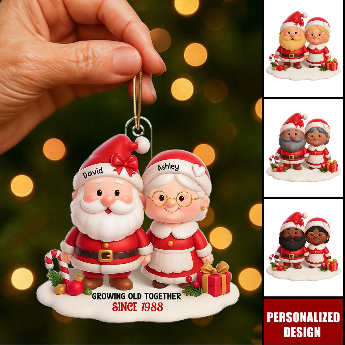Santa Couple Growing Old Together Personalized Acrylic Ornament