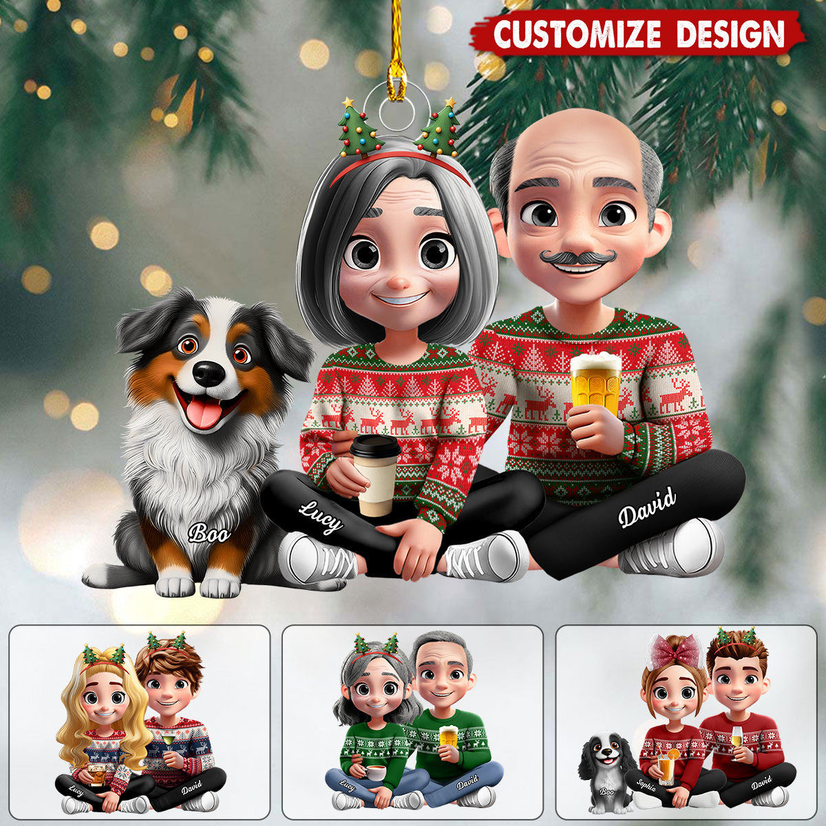 Personalized Couple With Dog Ornament - Gift For Dog Lovers