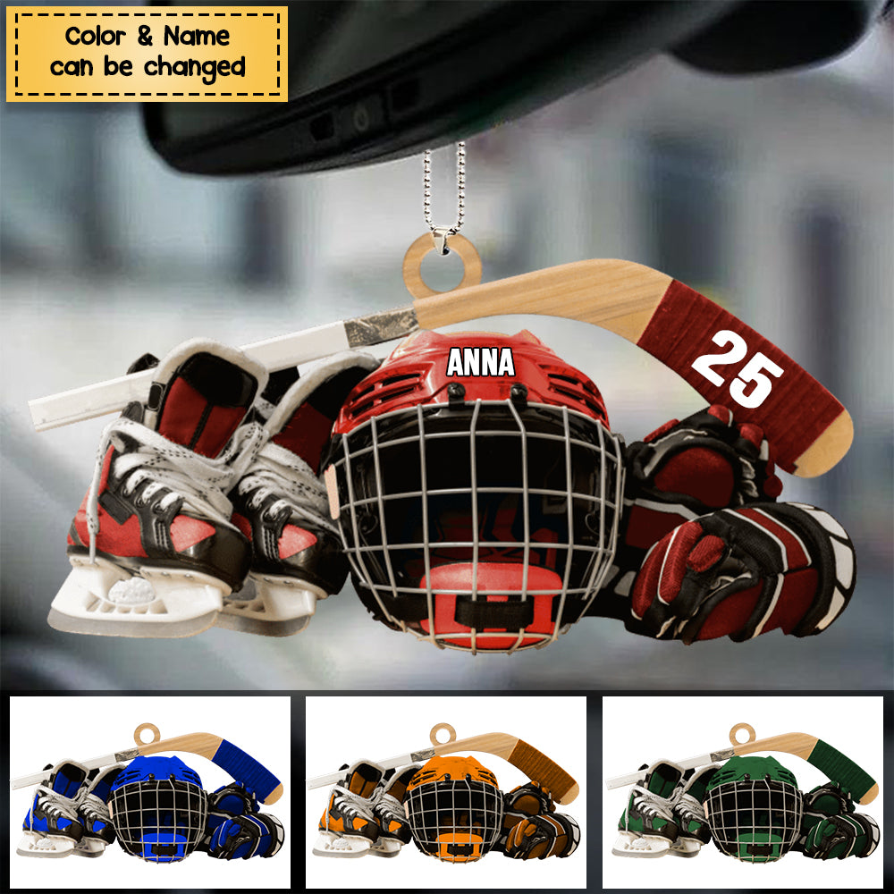 Personalized Christmas Ornament - Hockey Skates Helmet And Stick Gift For Hockey Lover