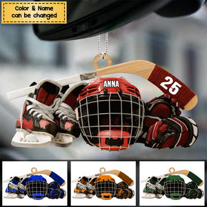 Personalized Christmas Ornament - Hockey Skates Helmet And Stick Gift For Hockey Lover