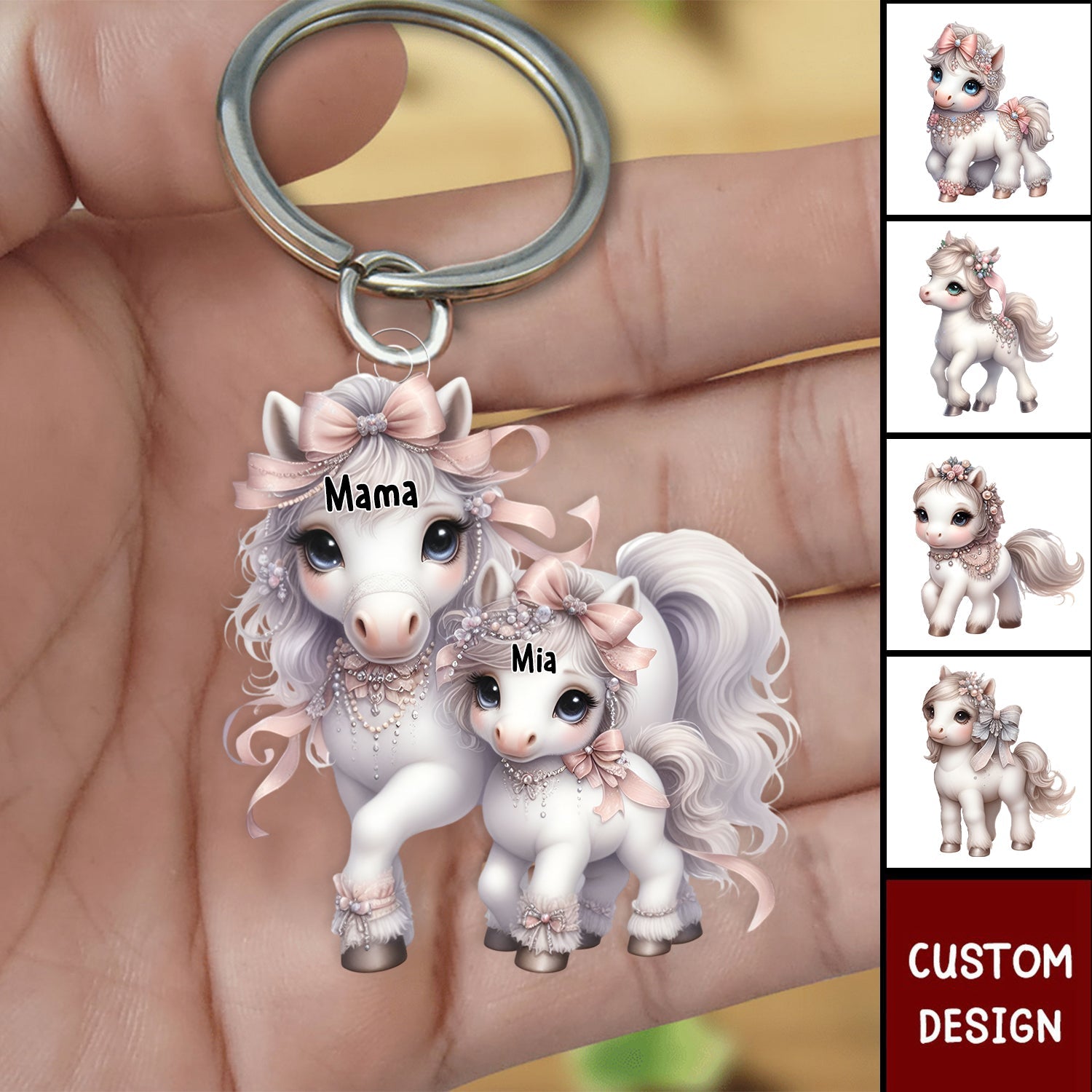 Grandma/Mama Cute Horse With Little Kids - Personalized Acrylic Keychain - Gift For Mom, Grandma