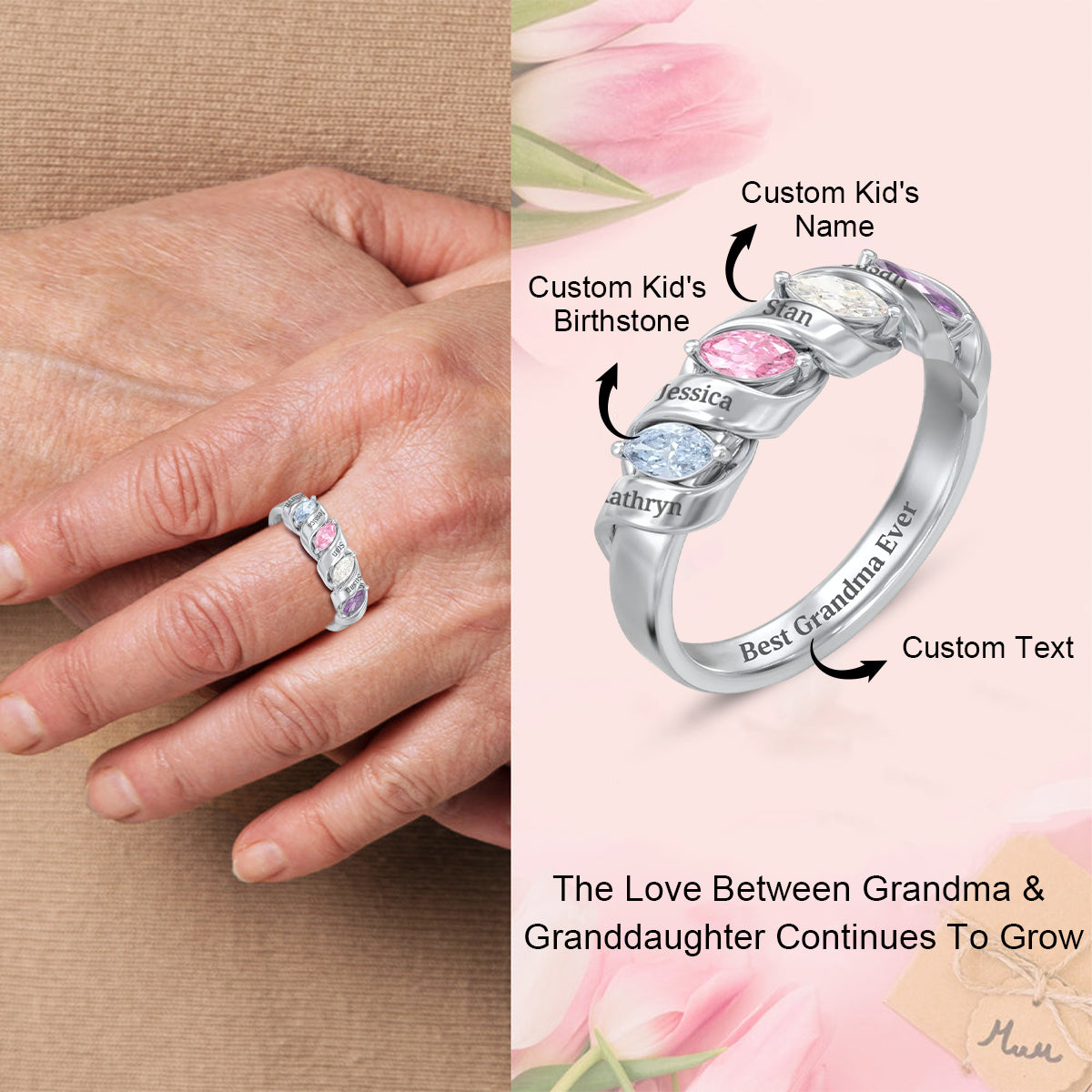 Personalized Family Kids Birthstone Ring