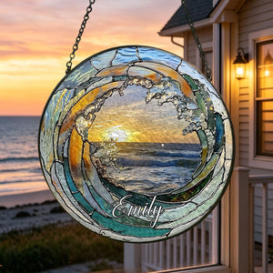 Ocean Wave Stained Glass Suncatcher