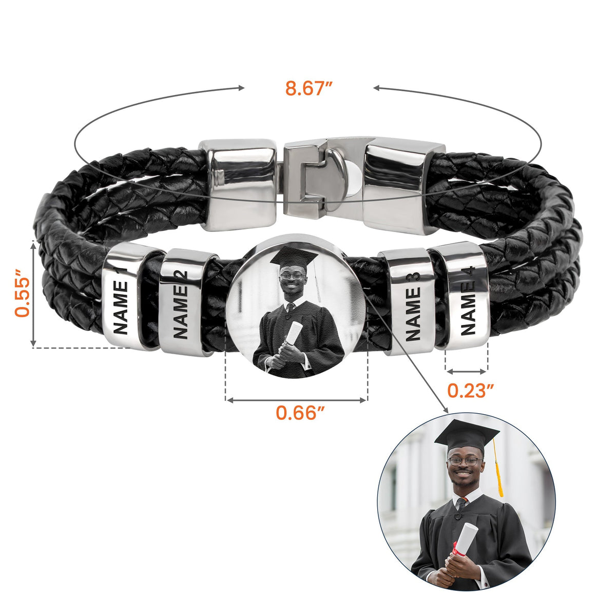 To My Son - Personalized Photo Leather Bracelet