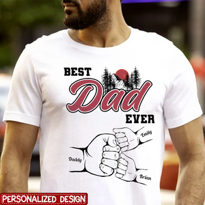 Best Dad Ever Fist Bump Custom Kids' Names - Personalized Shirt