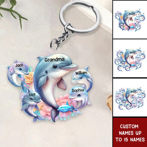 Personalized Grandma Dolphin with Kid Acrylic Keychain