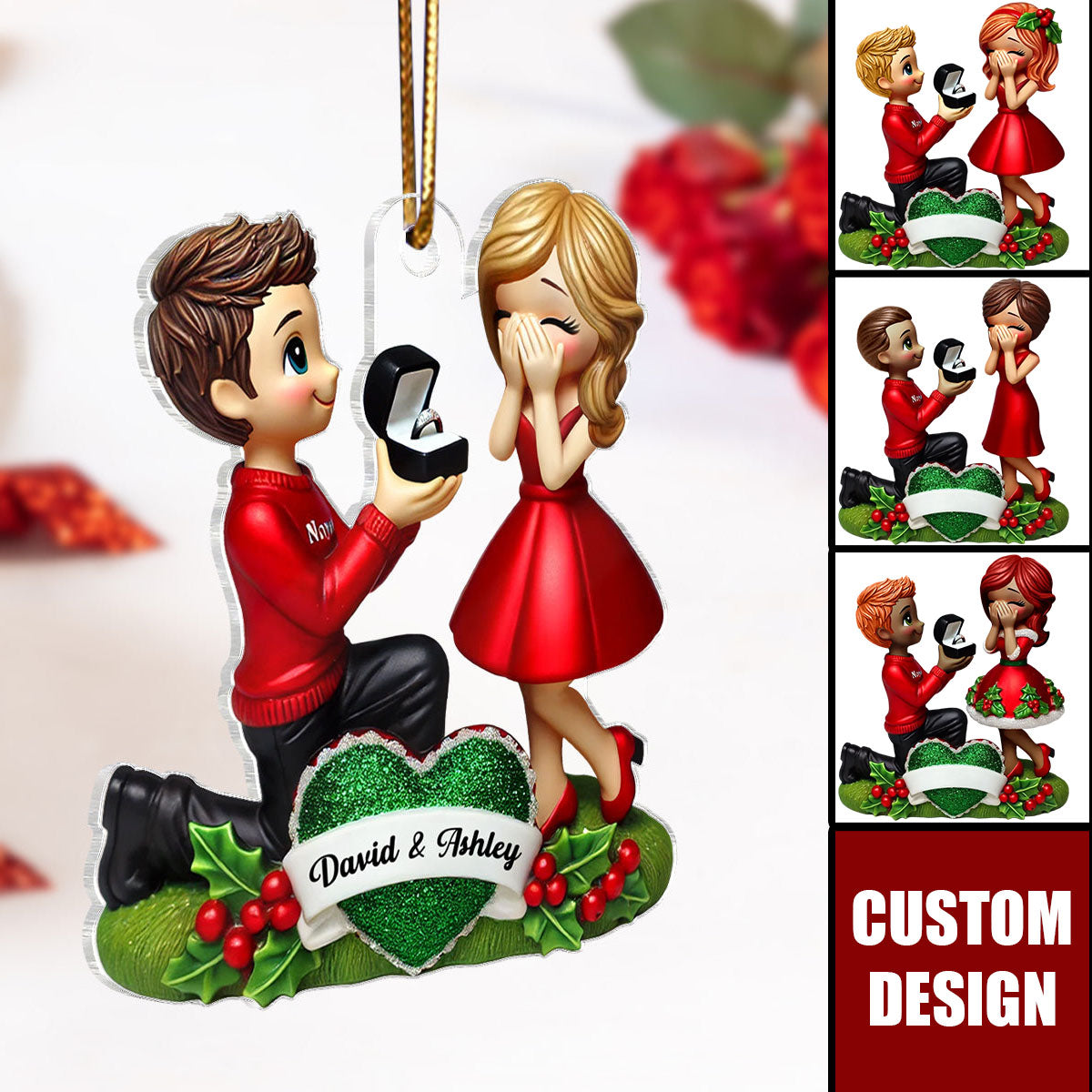 Marriage Proposal 3D Effect Ornament for Couples, Personalized Newly Engaged Gift, "She Said Yes!" Ornament