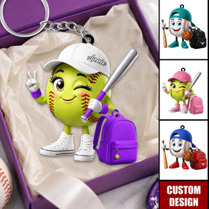 Personalized Cute Baseball Softball Mascot Keychain - Gift for Baseball Softball Lover - New Release