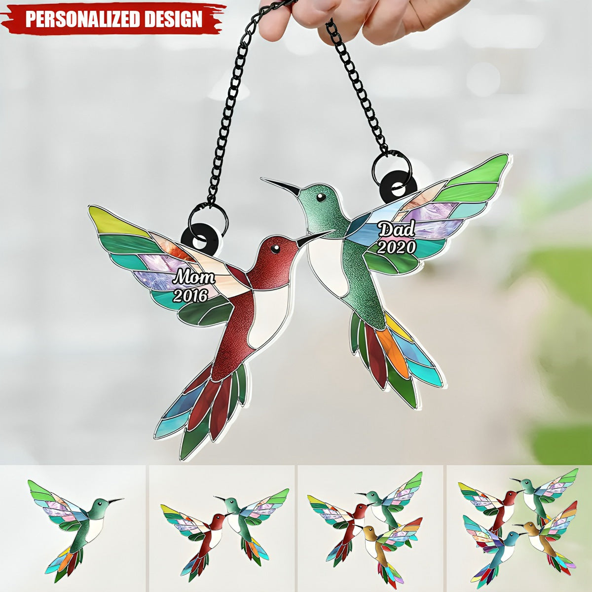 Stained Hummingbirds - Personalized Suncatcher