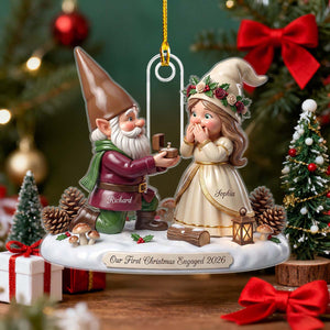 First Christmas Engaged Ornament 2026, Personalized Gnome Couple Engagement Gift