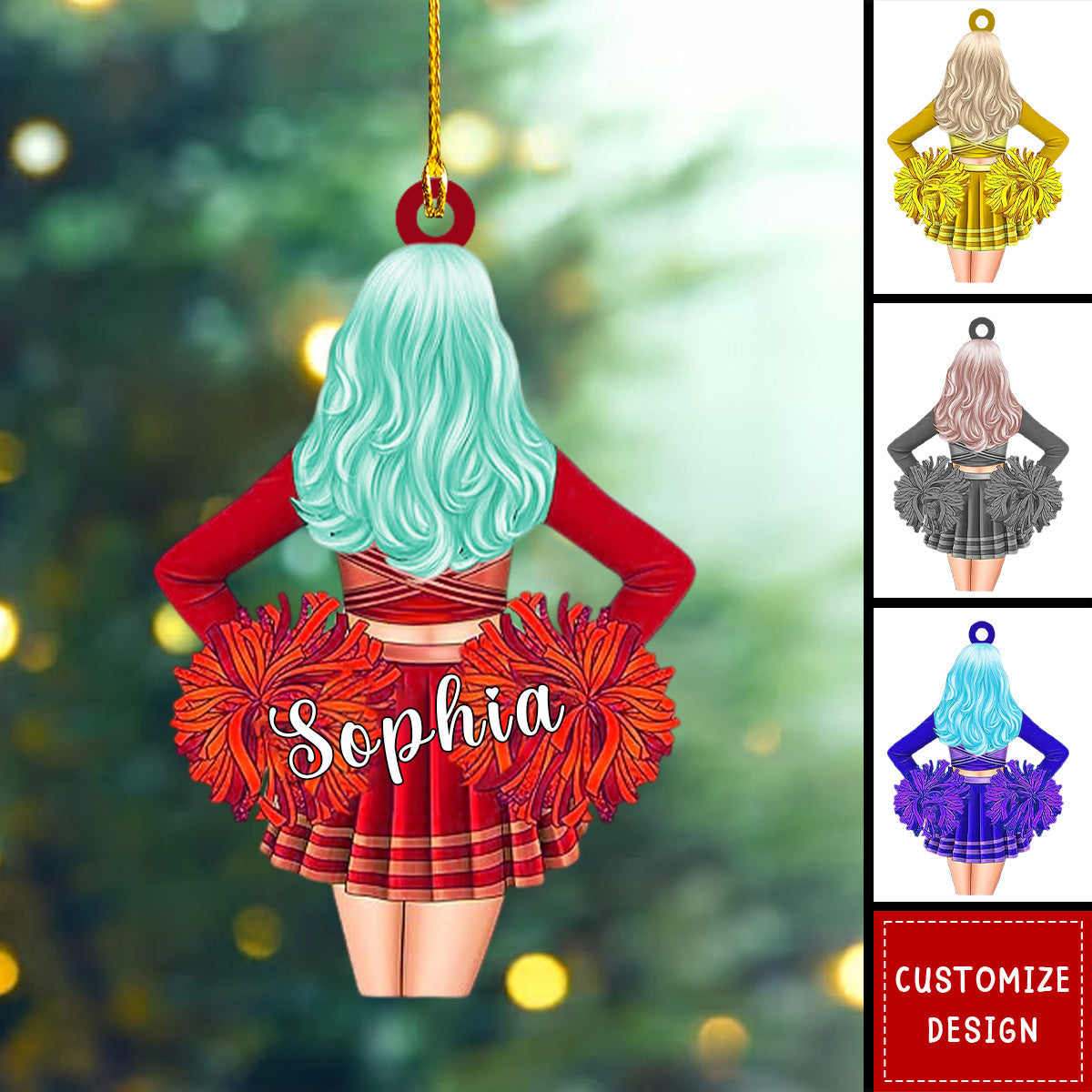 Cheerleading Pom pom Girl Personalized Ornaments