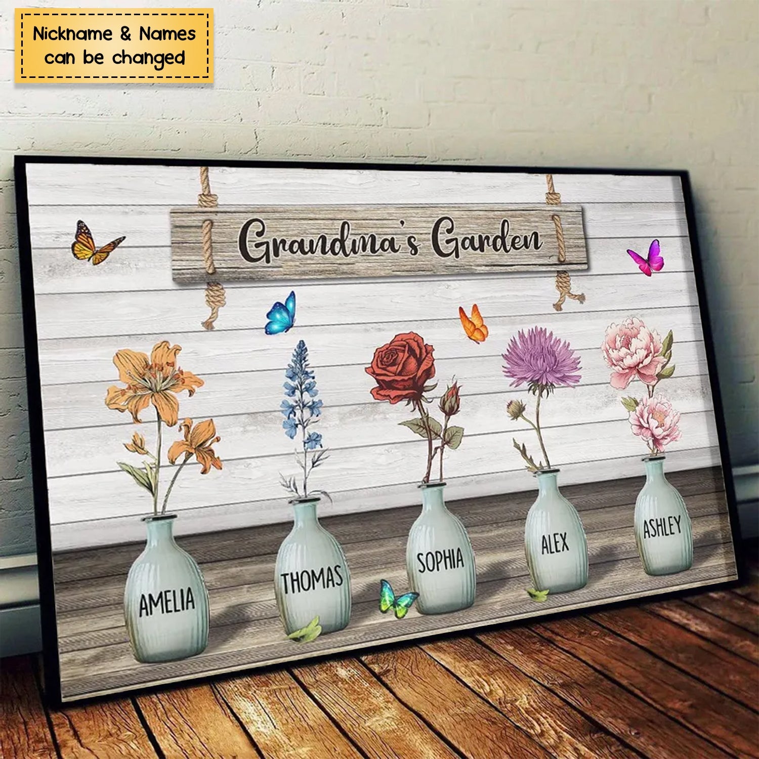 Grandma‘s Garden Birth Month Flowers Pots Personalized Poster, Mother's Day Gift For Grandma, Mom, Auntie