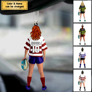 Personalized Rugby Female/Girl/Woman Player Acrylic Christmas Ornament - Gift For Rugby Players