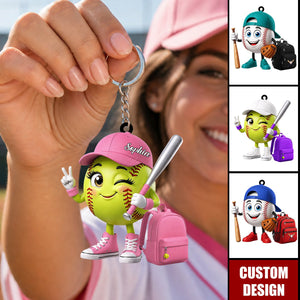 Personalized Cute Baseball Softball Mascot Keychain - Gift for Baseball Softball Lover - New Release