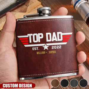 Personalized Papa Leather Flask - Up to 12 Children - Gift Idea for Dad/Grandpa