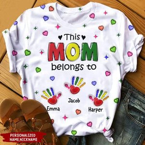 Personalized Colorful This Grandma Mom Belongs To Handprint Kids 3D T-shirt
