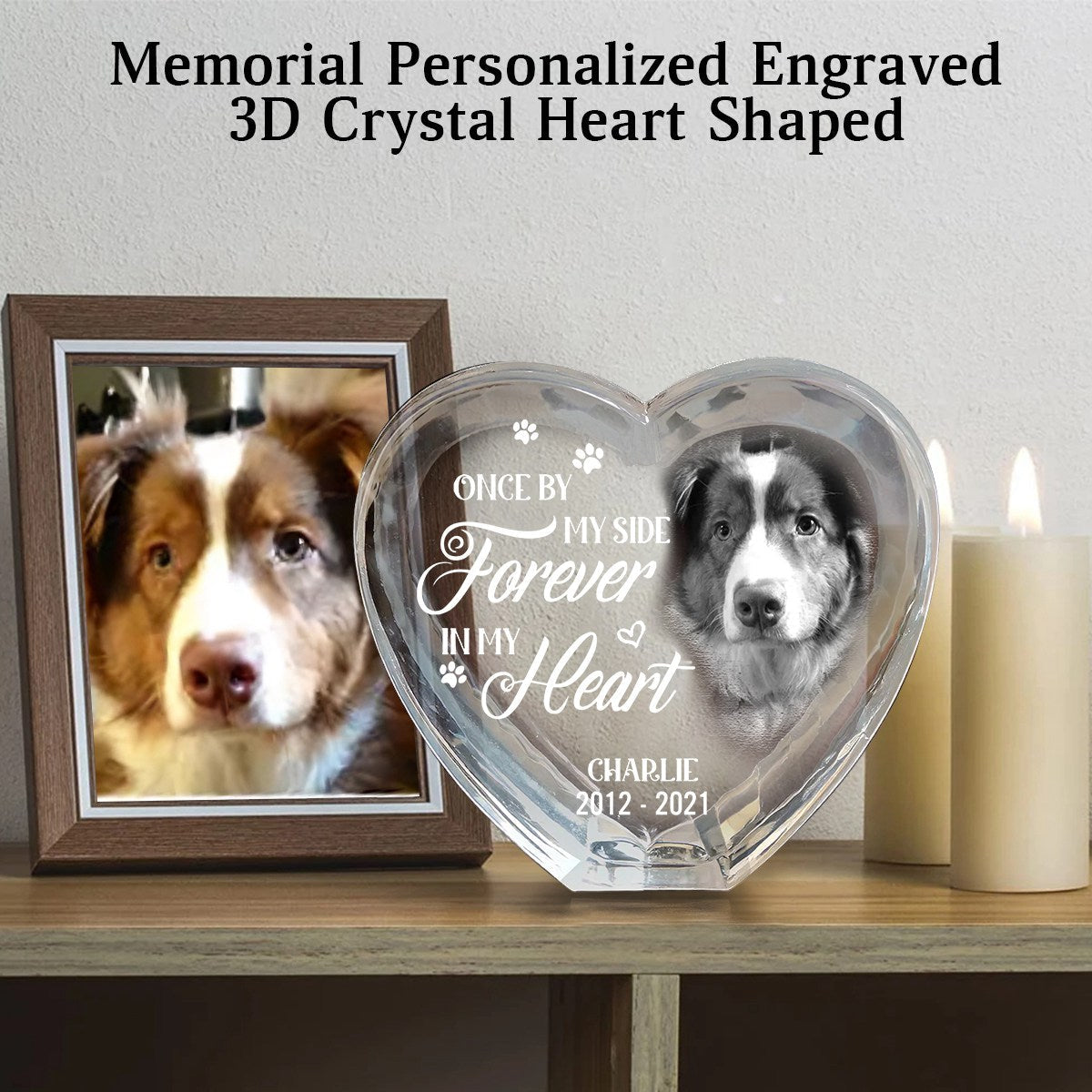 Your Love Lives On In My Heart-Memorial Personalized Engraved 3D Crystal Heart Shaped-Gift For Pet Lovers