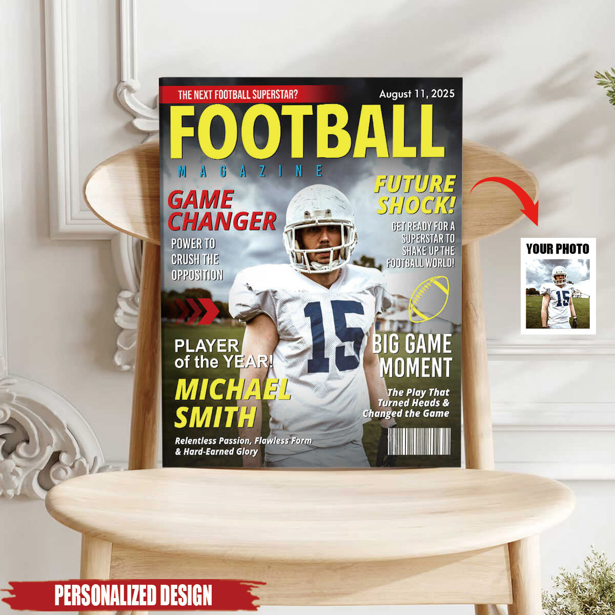 Custom Football Magazine Cover Poster, Gift For Football Player