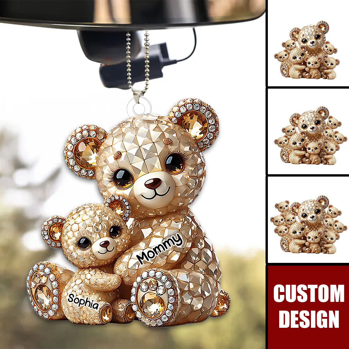 Mom I Love You - Personalized Bear Mom With Kids Car Ornament, Mother's Day Gift