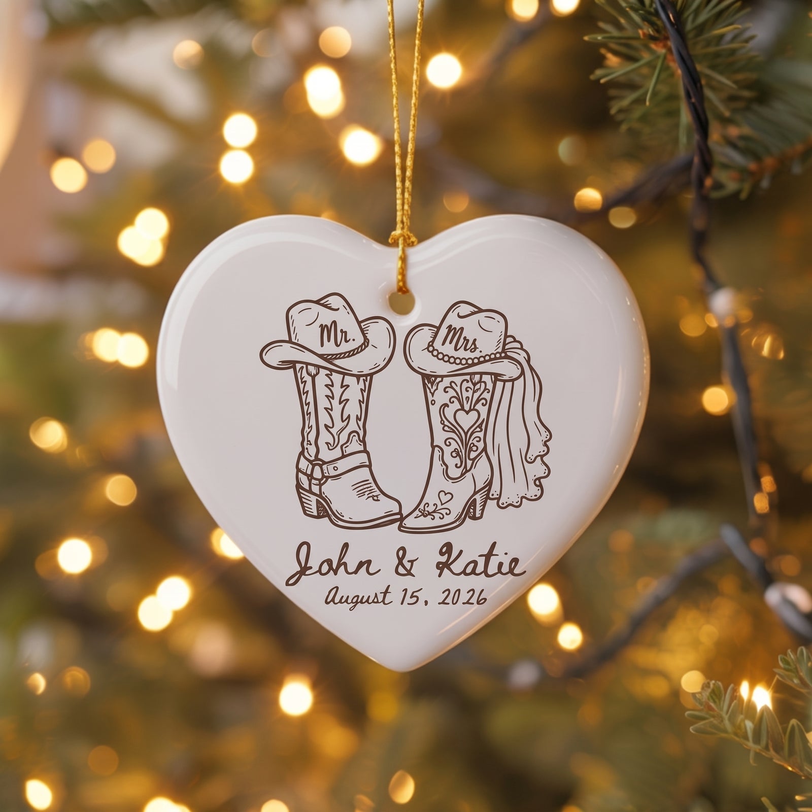 Personalized Western Wedding Ornament Custom Cowboy Boot First Christmas Married Gift