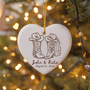 Personalized Western Wedding Ornament Custom Cowboy Boot First Christmas Married Gift