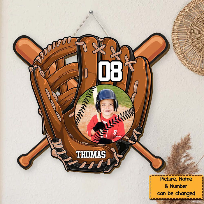 Gift For Grandson For Baseball Boy Upload Photo Personalized Wood Sign
