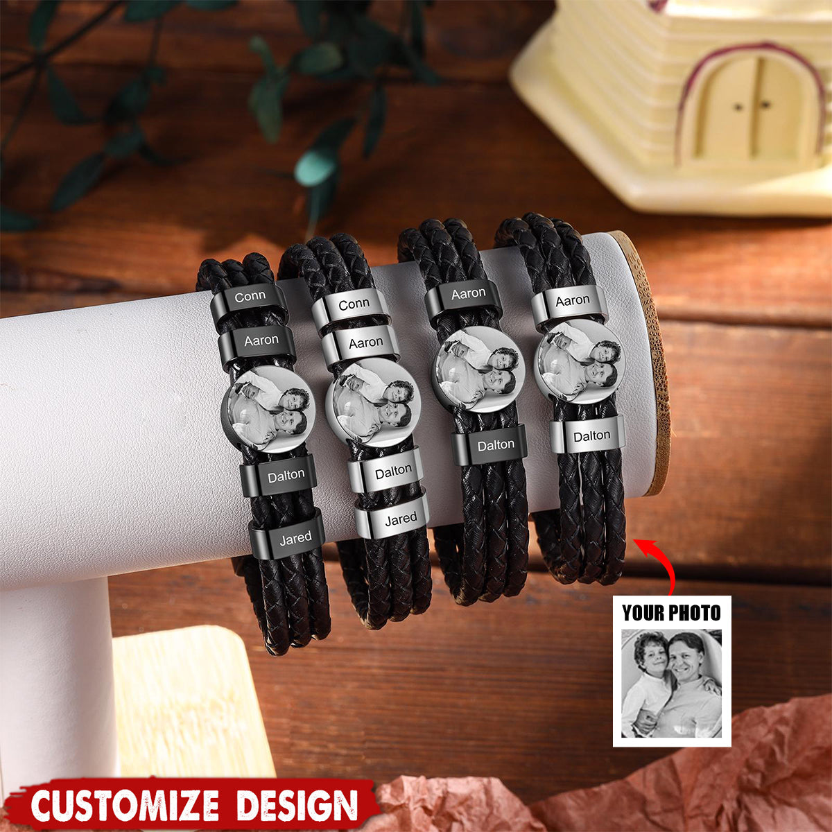 To My Son - Personalized Photo Leather Bracelet