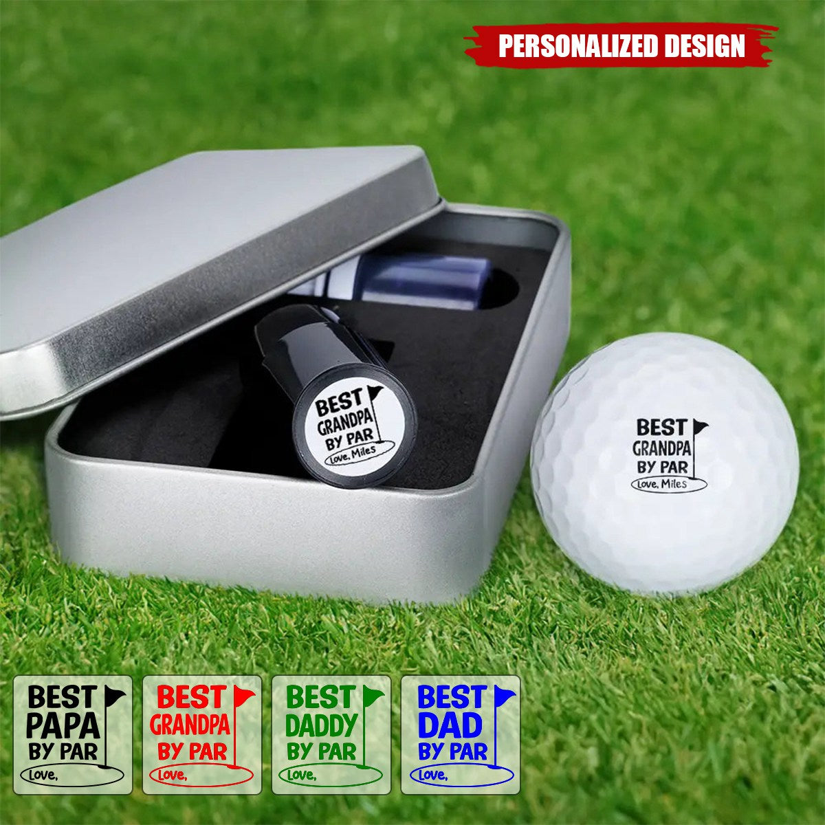 Best Dad By Par-Personalized Golf Ball Stamp With Metal Storage Box