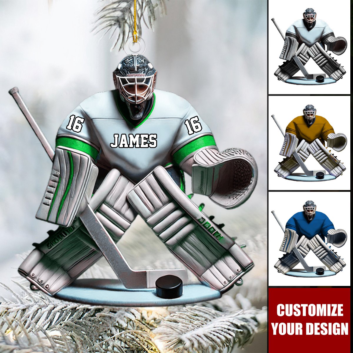 Personalized Hockey Player Christmas Ornament