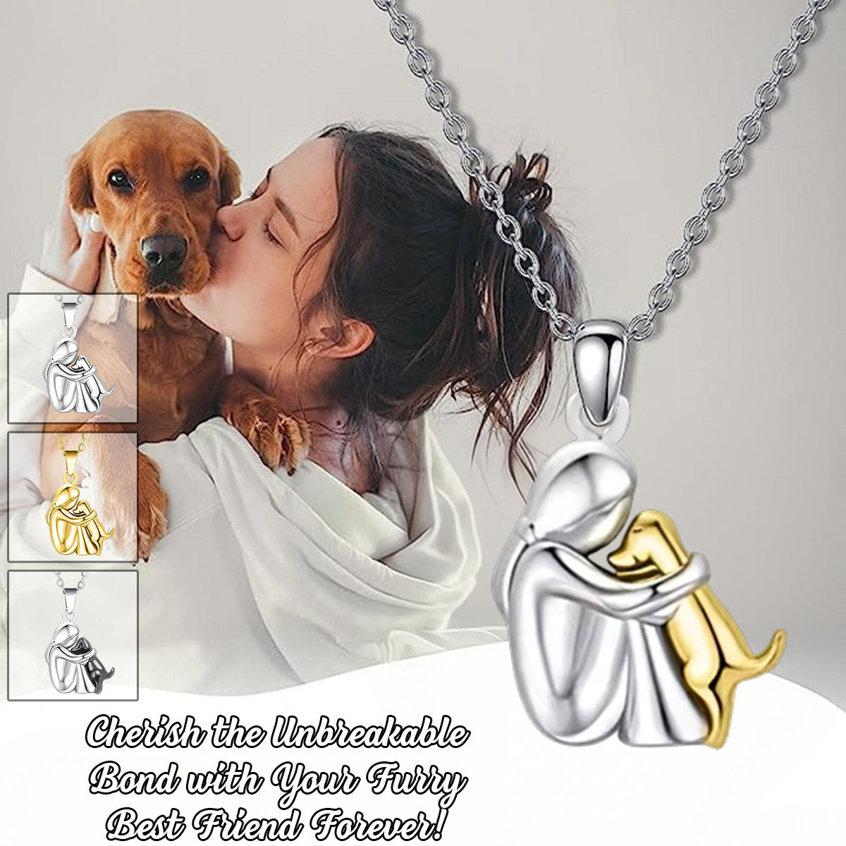 Pendants Puppy Woman Dog Hug Necklace-Gift For Animal Lover