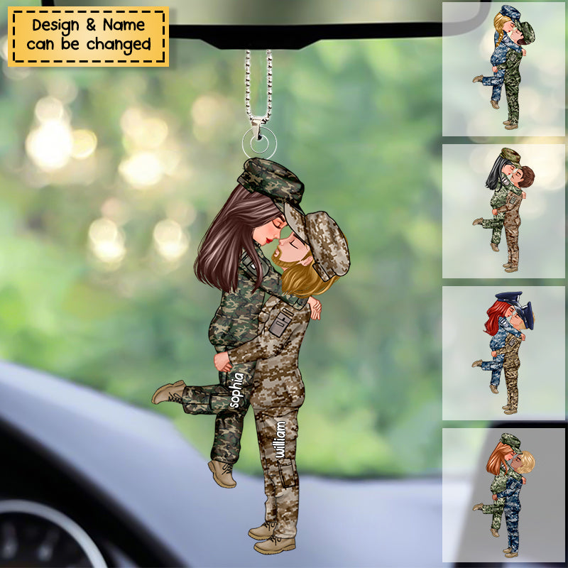 Personalized Car Ornament, Military Couple Portrait Army Gifts by Occupation