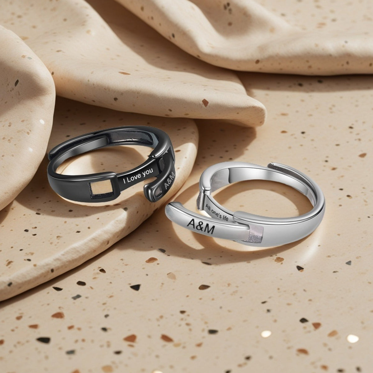 Personalized Matching Ring, Custom Secret Message Ring - Anniversary Gift for Couples