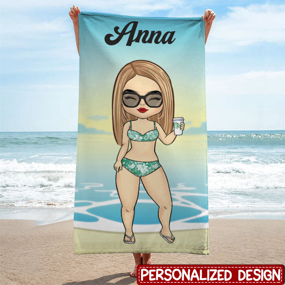 Chibi Lady Personalized Beach Towels for Adults Sand Free Beach Towel Beach Accessories for Vacation Must Haves, Travel Towels, Beach Essentials for Women, Girls Beach Towel