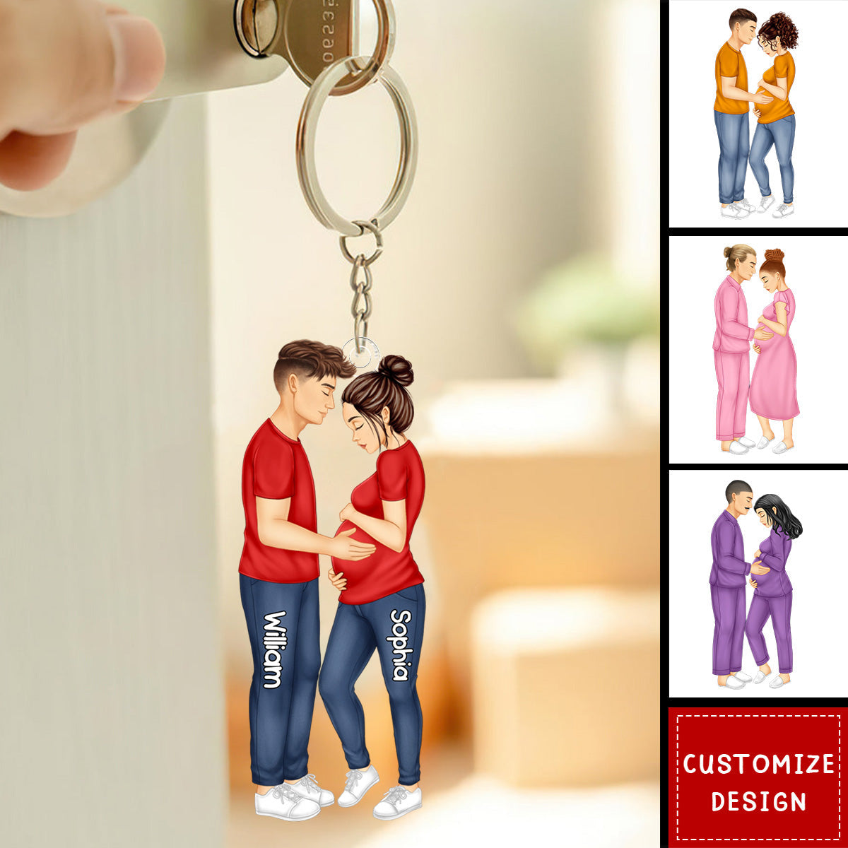 Baby Arriving Expecting Family Personalized Couple Keychain - Gift For Wife,Husband,Anniversary
